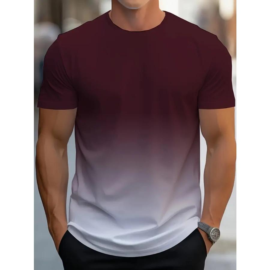 Herrenmode Gradient Sport T-Shirt, Lässiges Stretch Rundhals T-Shirt für den Sommer 2XL wein rot