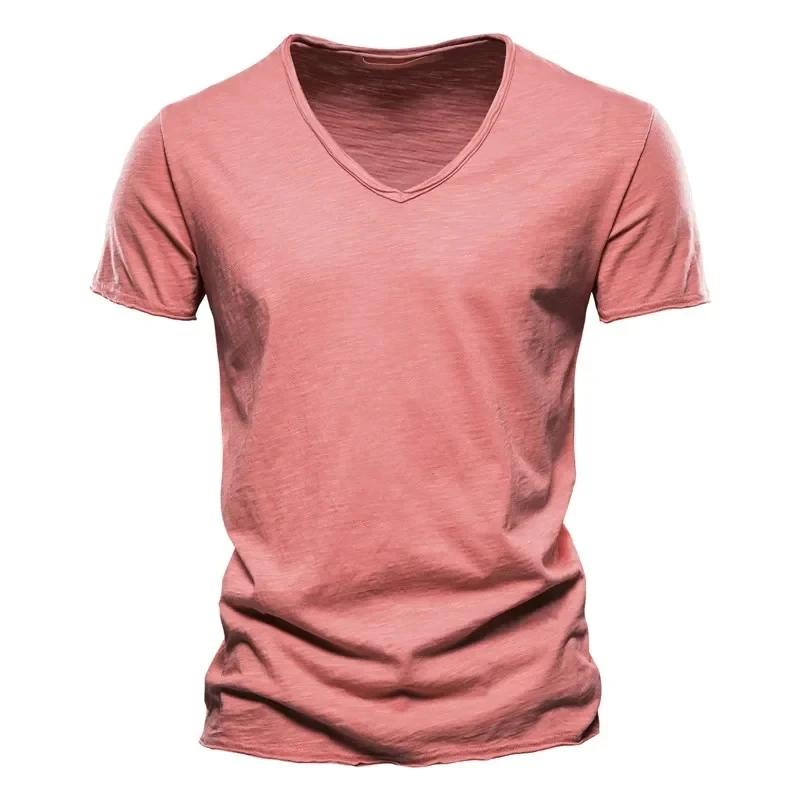 100% Baumwolle Herren T-Shirt Oberteile V-Ausschnitt Dünn Kurzarm T-Shirts Herrenmode Fitness Heißes T-Shirt Für Herren Größe S-5XL XXXL