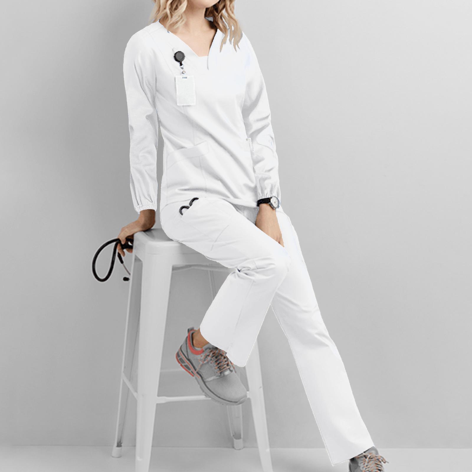 Herbst Winter Langarm Kasack Set OP- & Isolationskittel Arbeitskleidung L weiß