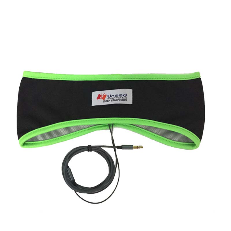 Sport-Kopfhörer Schlafmaske Geräuschunterdrückender Kopfhörer Stirnband 3,5mm Kabelgebundenes Headset Musikplayer für Smartphone PC grün
