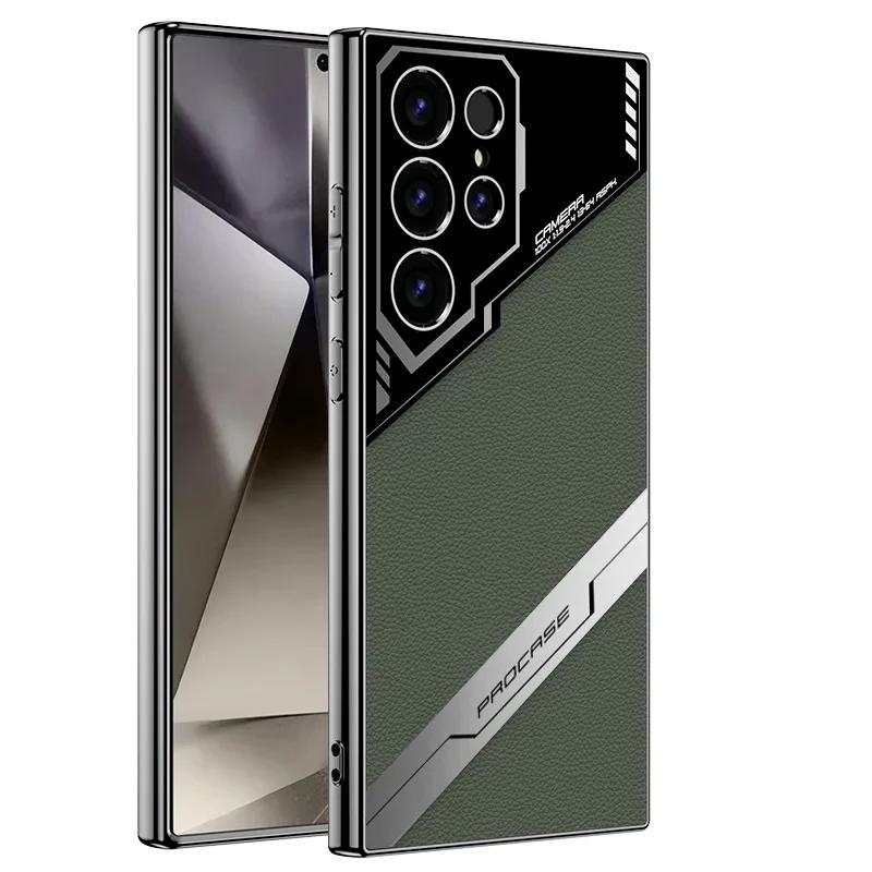 Leder Galaxy S24 Ultra Galvanisierung S23 Ultra Handyhülle für Samsung Galaxy S24 S23 Ultra Schutz Stoßfeste Hülle Galaxy S23 Ultra