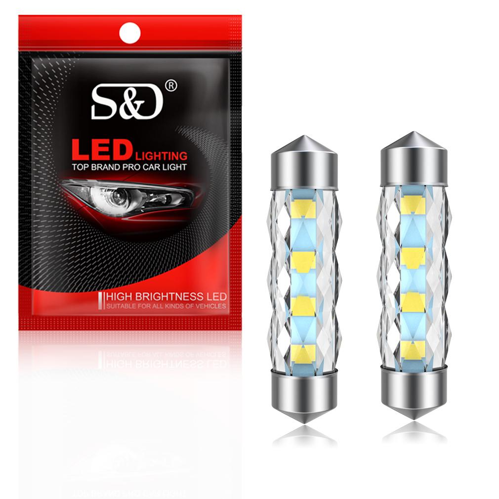 2 Stück 360° C5W C10W LED-Glühbirnen Canbus 31mm 36mm 39mm 41mm Soffitte 8SMD LED Auto Innenlicht Dom Lese Türlampe 12V Auto 6000K Weiß 36mm