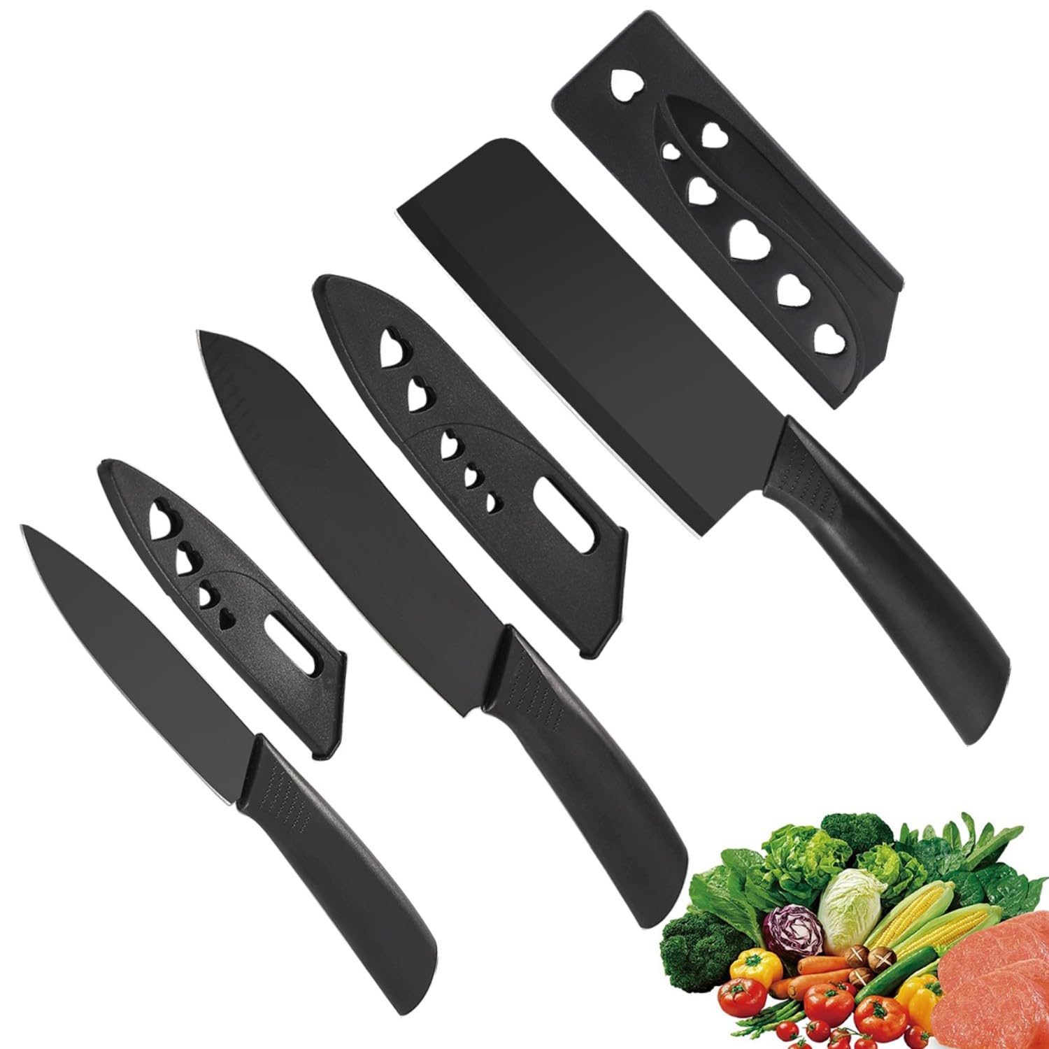 VGTEN Küchenmesser Nakiri Santoku und Petty Schwarze Edelstahlklinge mit antibakteriellen und antioxidativen Eigenschaften Ideal für 3-teiliges Messerset, Messer,