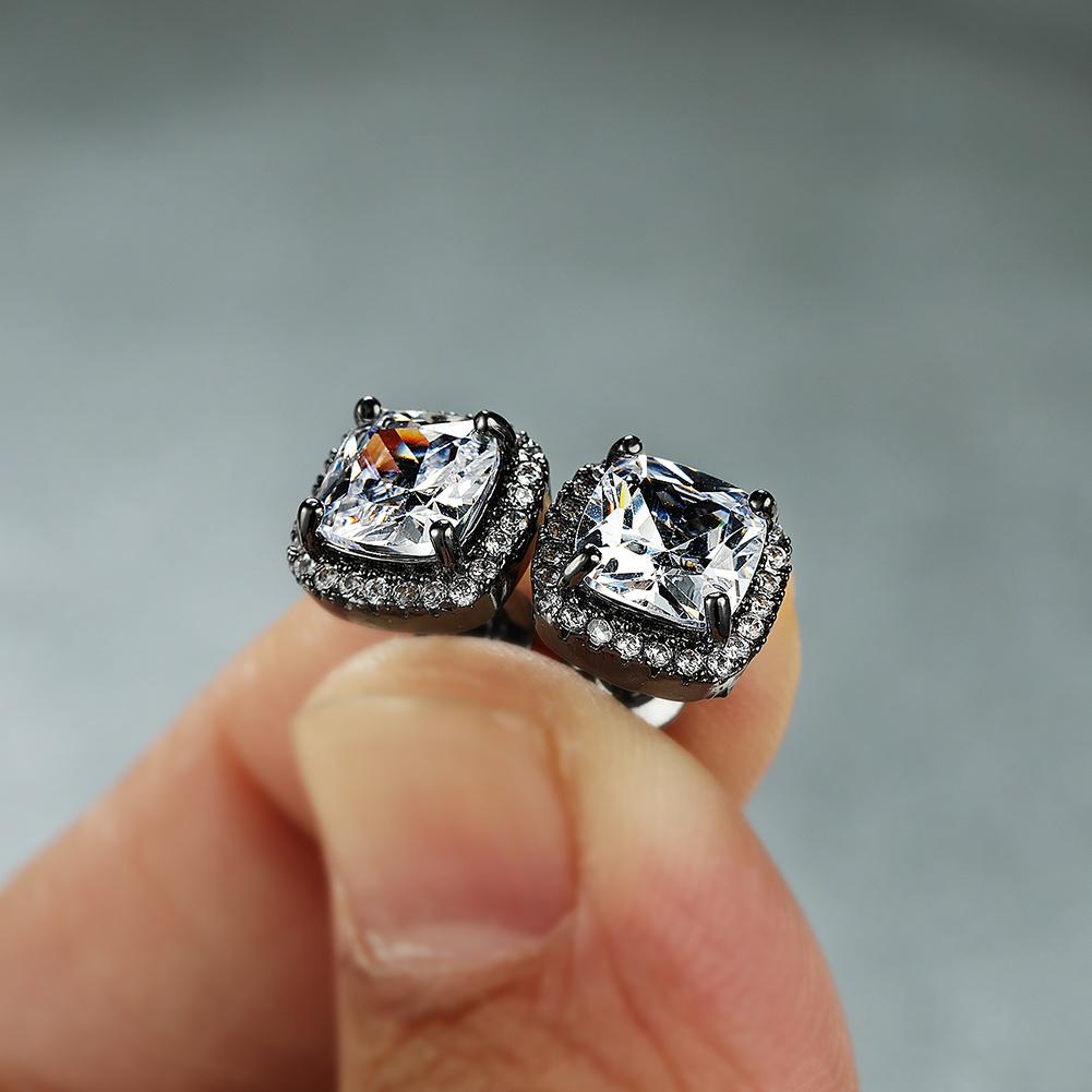 Exquisite Gold Colot Quadratisch Weißer Stein Smaragdförmige Schneiden Herren Ohrringe CZ Ohrringe Damen Verlobung Hochzeit Ohrringe schwarz