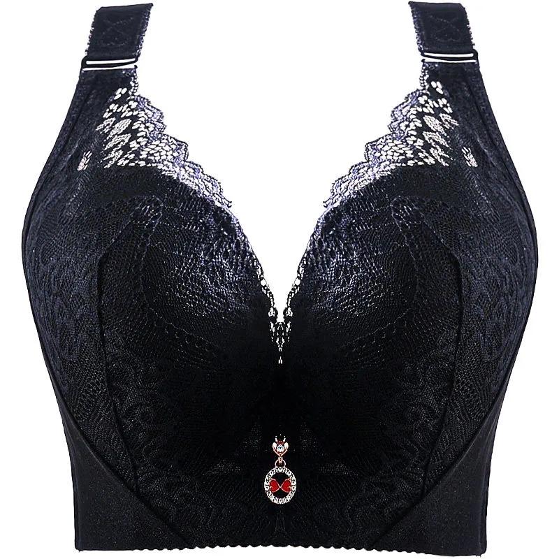 Plus Größe Sexy Push-Up Bh 34-46 CD Tasse Stickerei Spitze Bhs Frauen Versammelt Bralette für Große Brust büstenhalter Weibliche Dessous Top 42/95E schwarz