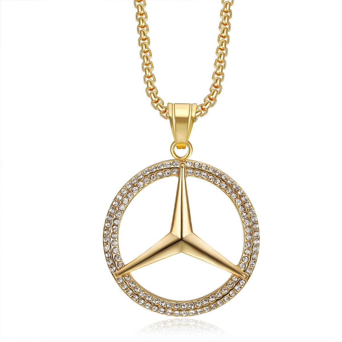 2026 Schmuck Mode Trend Eingelegter Zirkon Herren Party Schmuck Zubehör Mercedes Benz Logo Anhänger Halskette 60CM