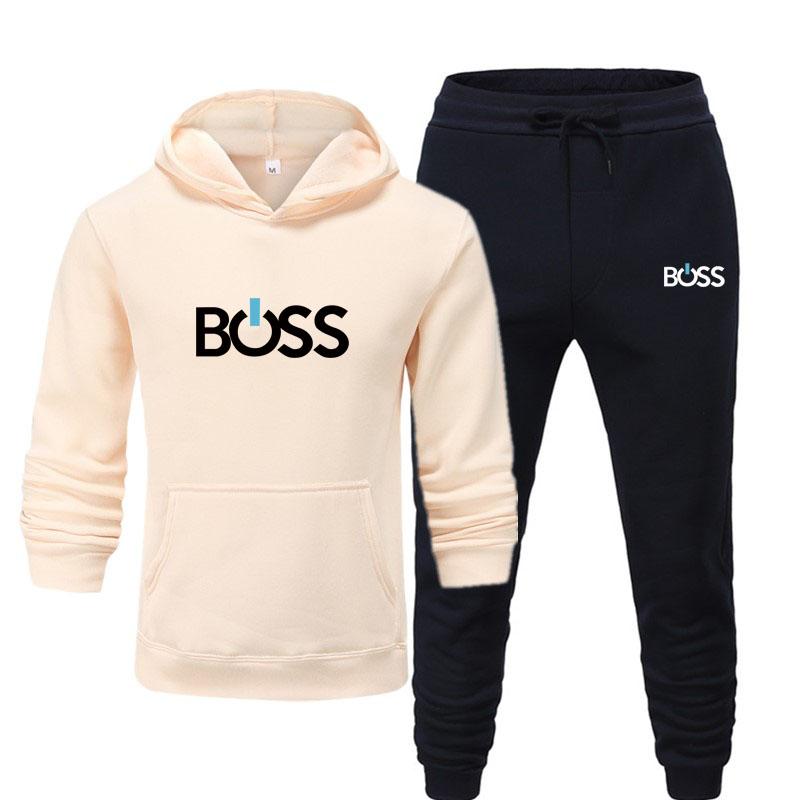 2024 Neue Herren Damen Herbst und Winter Neue Print Style Casual Solid Hoodie Set Paar Set Jogginganzug M elfenbein
