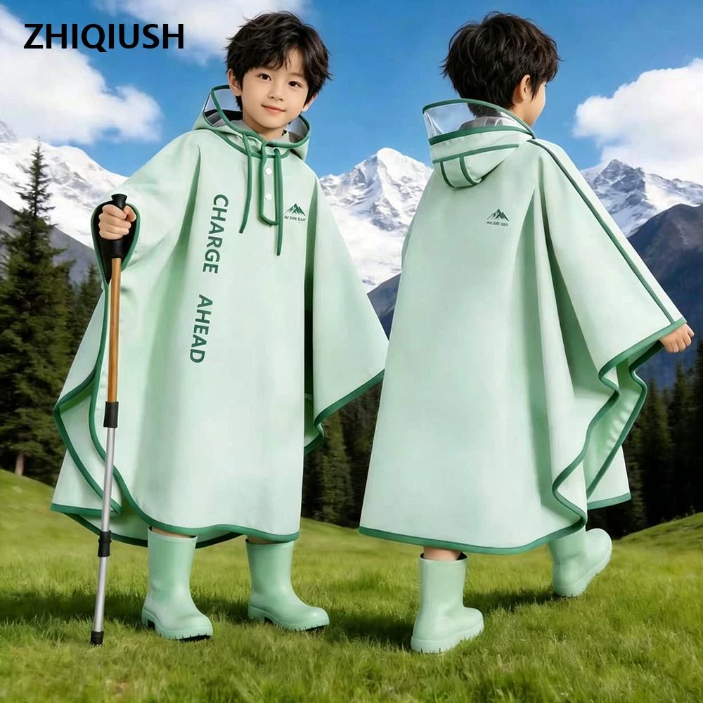 Kinder-Regenponcho, Spezieller Poncho für Grundschüler zum Schulweg, Outdoor-Regenmantel mit Kapuze für Jungen und Mädchen mit Platz für Rucksack 4XL / Light Green grün