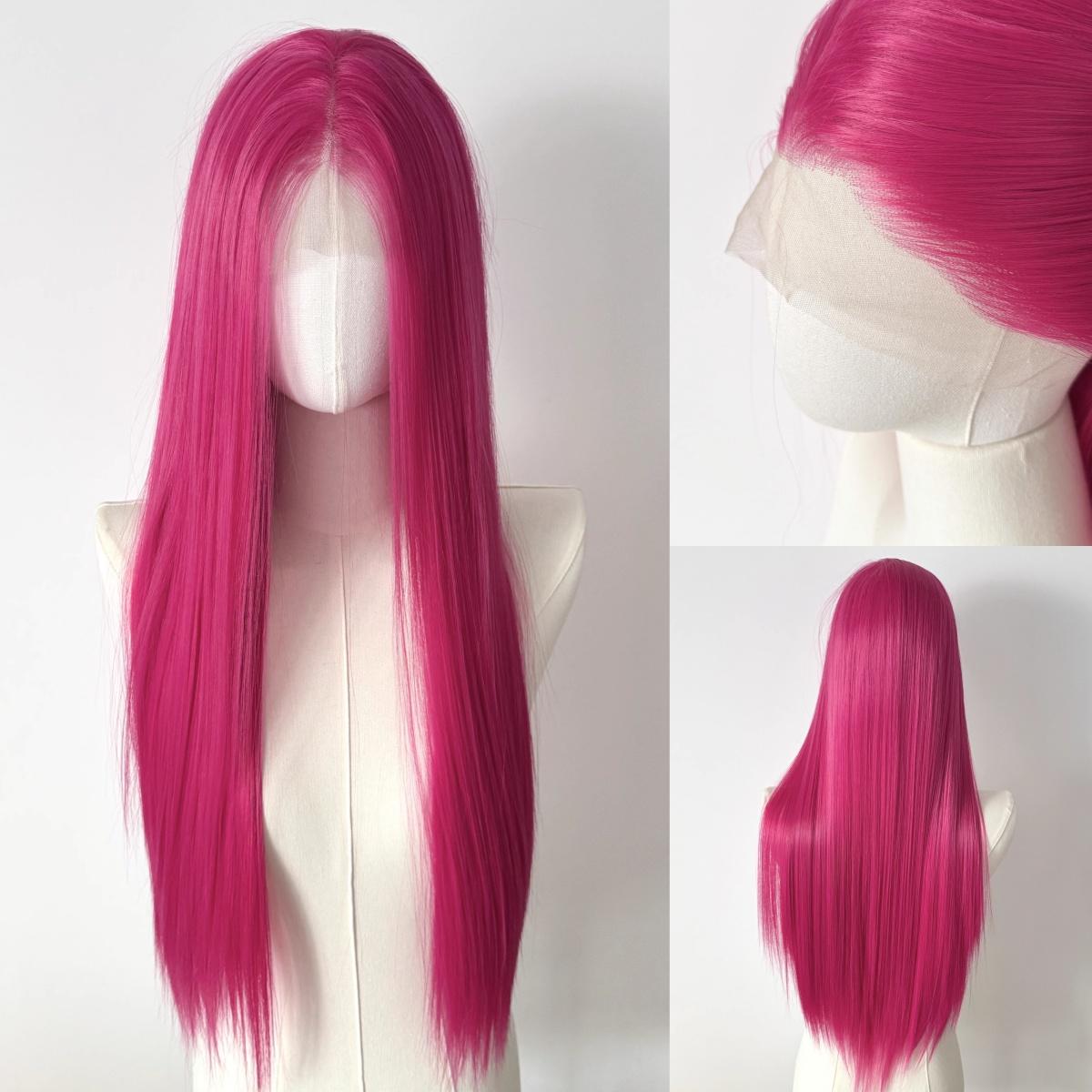 Ashley Pink Lace Front Perücke 26“ 13x4 Lace Frontal Perücken Lange Glatte Hitzebeständige Kunstfaser Perücke für Mira Cosplay 24inches&150%&1pc gray
