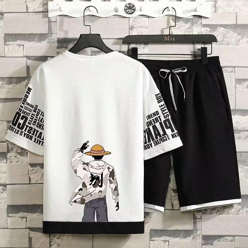Sommer Casual Herrenanzug Japan High Street Harajuku Top Shorts Zweiteiler Set Anime Print T-Shirt Kurze Hosen Herrenbekleidung Sportanzug S