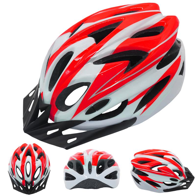 Fahrradhelm, Fahrradhelm, Komfortfutter, leicht, hohl, für Herren und Damen, verstellbar, Reitsicherheit, Kopfschutz, Fahrrad-MTB-Helm, Neu weiß/rot