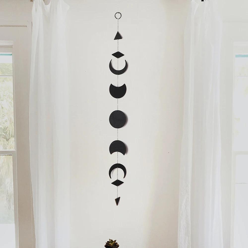 Schwarzes Mondphasen Wandbehang Boho Zimmerdeko Holz Mond Girlande Wandkunst Wohnzimmer Schlafzimmer Kinderzimmer Büro Wohnung Dekoration white