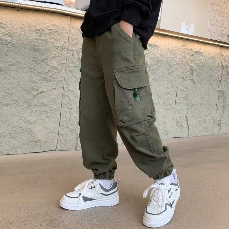 Kinder Baumwolle Lange Hosen Kinder Beiläufige Gerade Hosen Baby Junge Elastische Mittlere Taille Hose Frühling Herbst Kinder Kleidung 160 grün