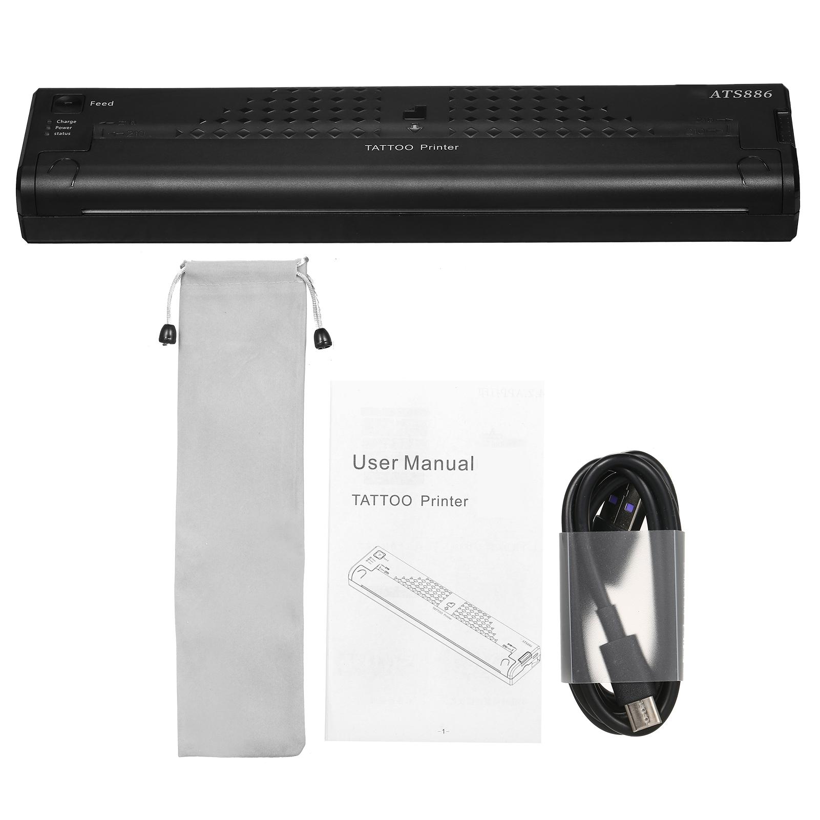 Schnurloser Tattoo-Transfer-Schablonendrucker, tragbarer wiederaufladbarer Tattoo-Drucker, Tattoo-Transfer schwarz