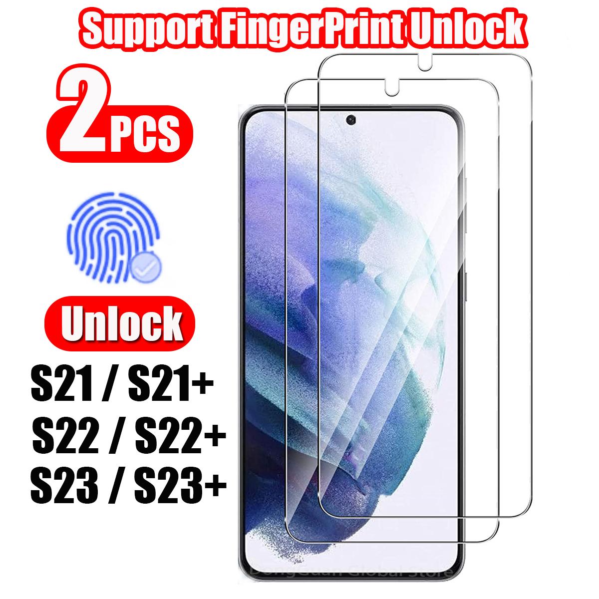 2 Stück Fingerabdruck-ID entsperren gehärtetes Glas Film für Samsung Galaxy S21 S22 5G S23 S21 Plus S21FE FE 5G S22+ HD Vollbild-Schutzglas Samsung Galaxy S22 reinfarbig