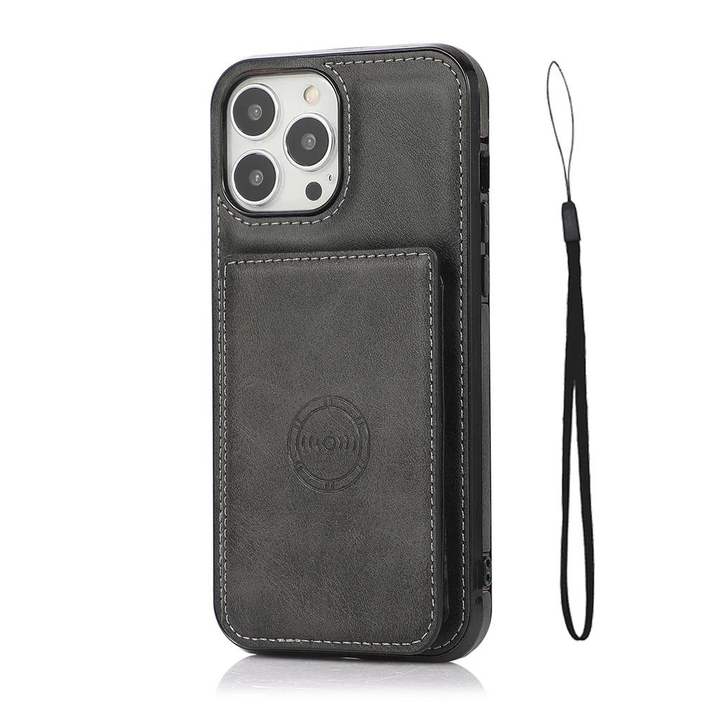 Flip-Magnet-Portemonnaie-Handyhülle für iPhone 13 12 Mini 16 15 14 11 Pro Max XS XR 7 8 6 6s Plus Kreditkartenhalter Lederhülle IPhone 13 Mini schwarz