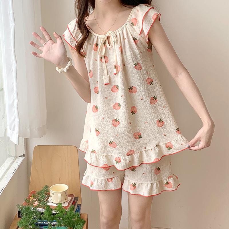 Damenbekleidung Pyjama Zweiteiliger Anzug Sommer Sexy Freizeit Neckholder Tank Top Shorts Mädchen Bequemer Print Homewear Anzug XXL