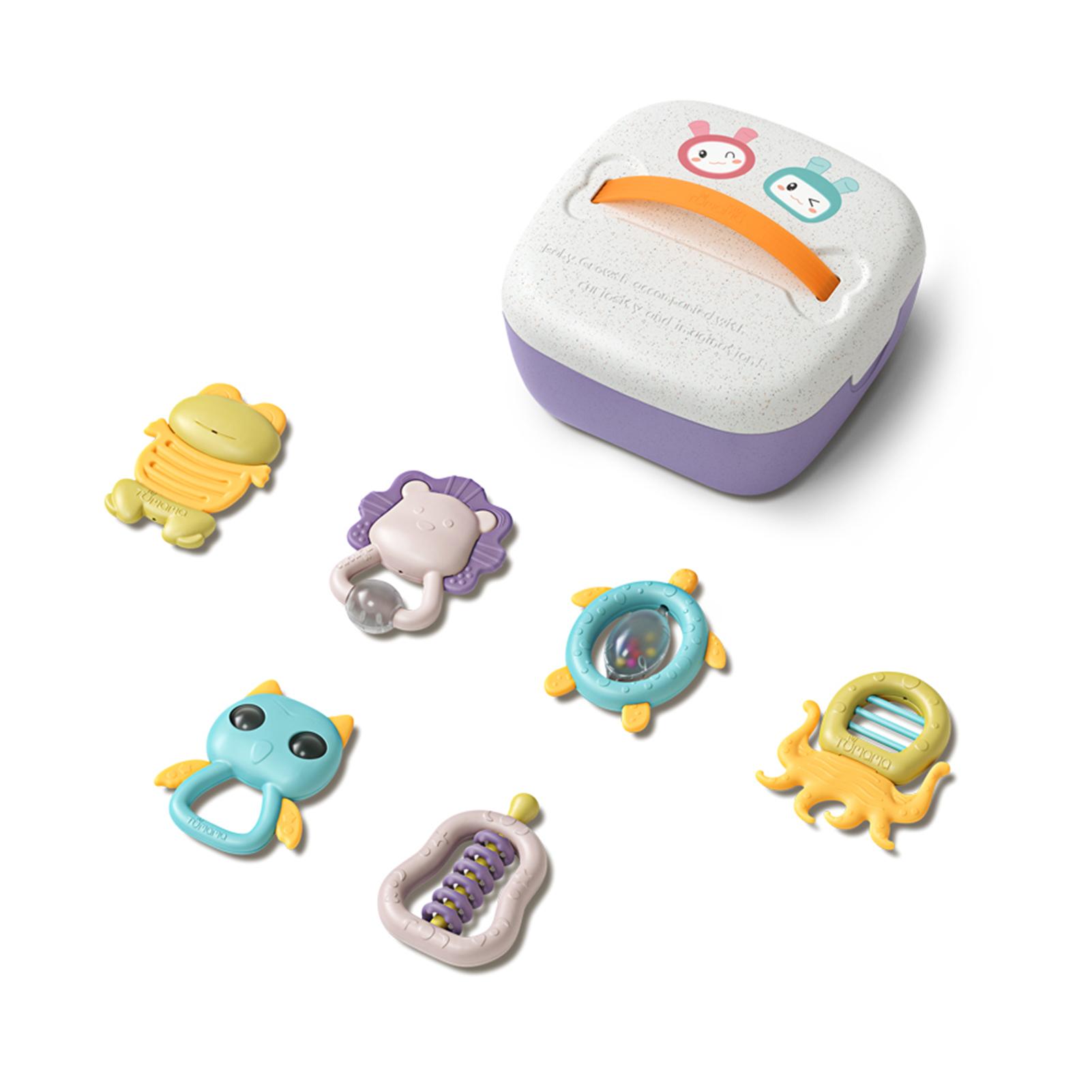 Baby Rasseln Beißringe Spielzeug Set Greifen Spielzeug Spin Schütteln Glocke Zahnen Spielzeug mit Lagerung Box für 6PCS