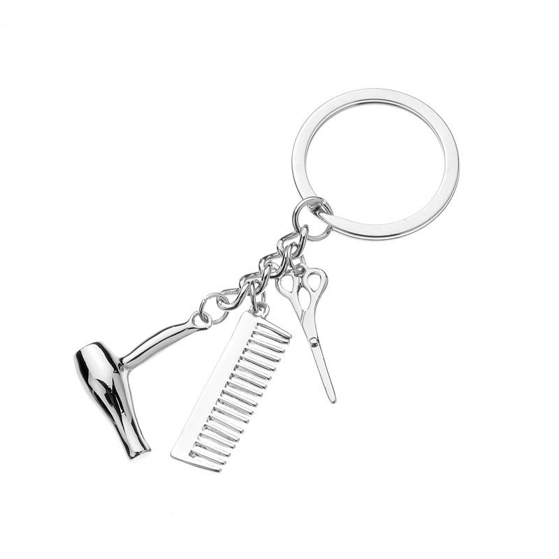 Friseur Essential Haartrockner Schere Kamm Dekorative Schlüsselanhänger Friseur Geschenk Schlüsselanhänger silber
