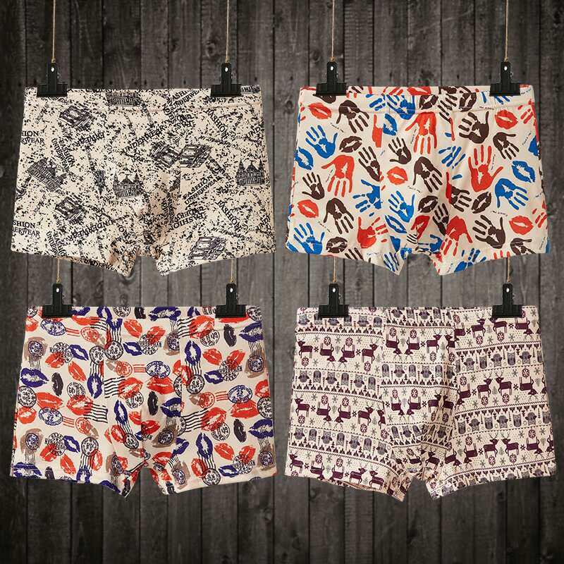 4 teile/los Männer Baumwolle Unterhose Männlichen Reine Männer Höschen Shorts Unterwäsche Männer U Konvexen Boxer Gedruckt Unterwäsche Weiche Atmungsaktive Shorts sexy Boxer XXXXL