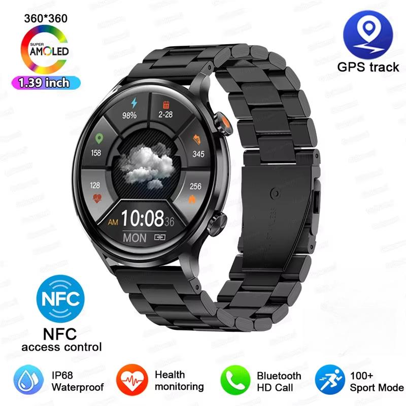 2025 Neue GPS Track Smartwatch Damen AMOLED HD Bildschirm Herzfrequenz Blutdruck BT Anruf IP68 Wasserdicht Smartwatch Für Huawei Xiaomi Black Steel