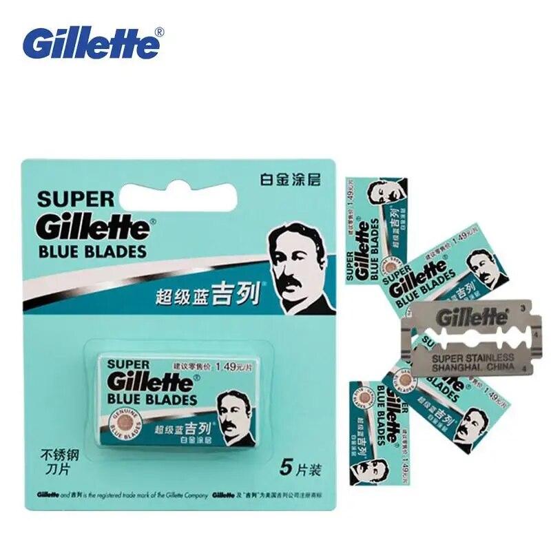 Gillette Super Blue Rasierklingen, Edelstahlklingen, klassischer Herren-Bartschnitt, Doppelkanten-Rasierklingen, 5 Klingen