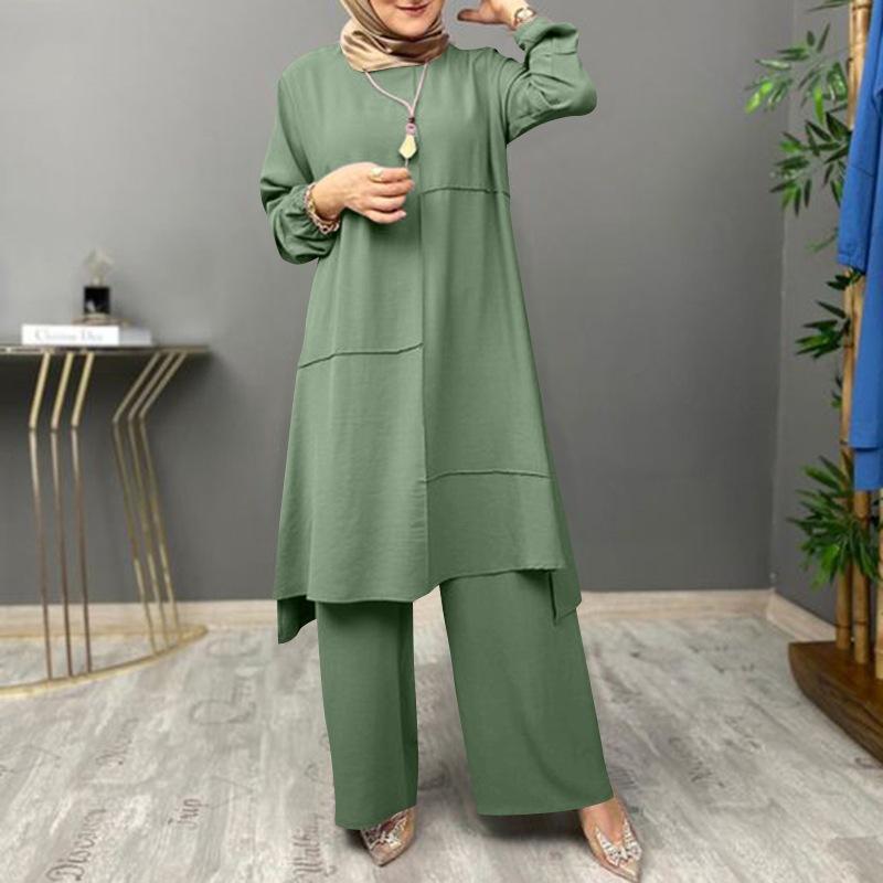 Ramadan Zweiteiler-Sets, Hemd, Kleid, Hose, Damen, muslimische Sets, Hemd, Bluse, Musulman-Ensembles, marokkanisches Kaftan-Kleid XL grün