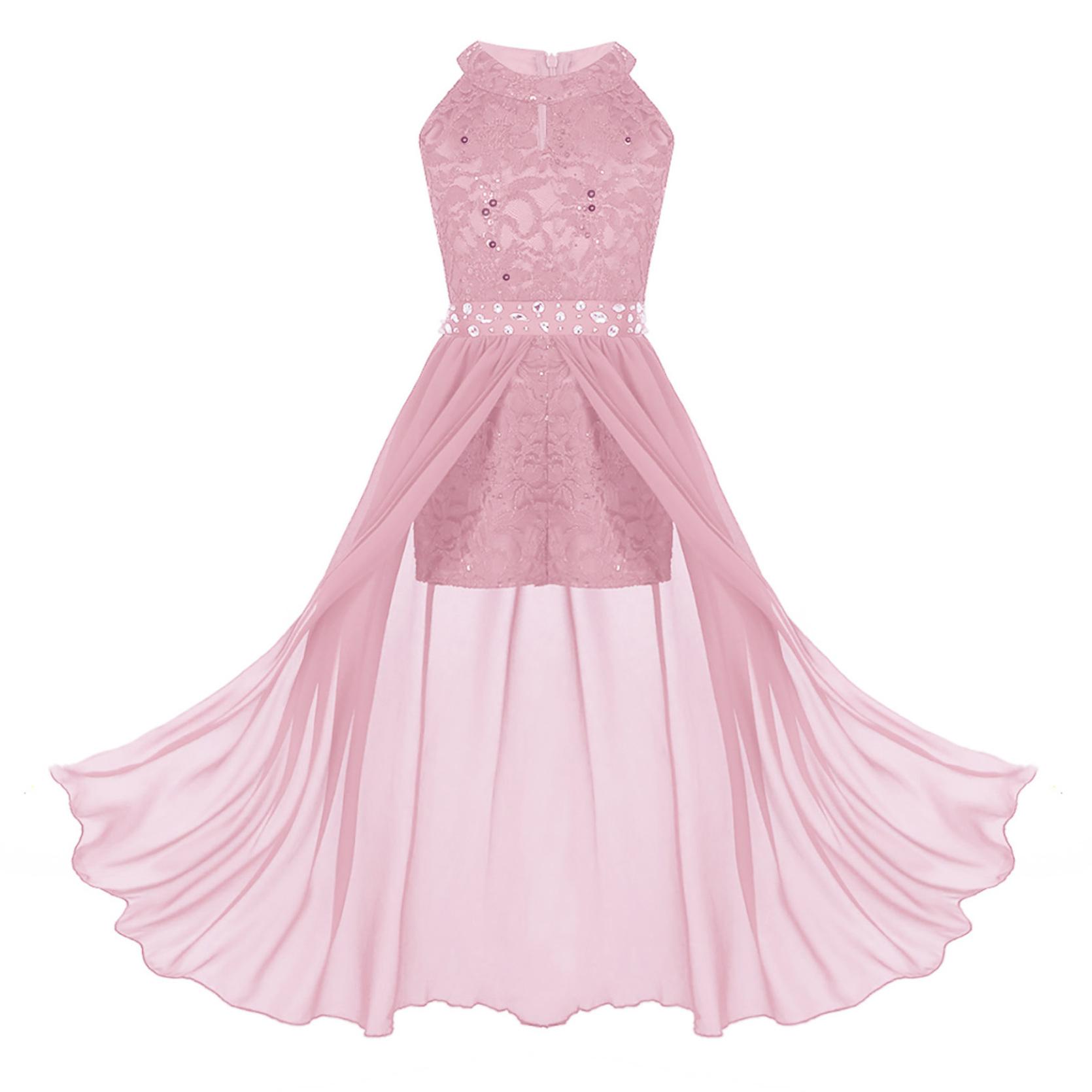 Junior Blumen Brautjungfer Hochzeit Geburtstag Party Kleid Kinder Ballkleider Kleines Mädchen Zeremonie Tanz bodenlanges Kleid 11-12 Years rosa