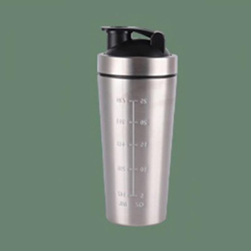 Shaker-Flasche aus Edelstahl, tragbarer Proteinpulver-Shaker-Becher, Sportbecher, auslaufsicherer Outdoor-Fitness-Molkeshake-Becher mit Skala 500ml gray
