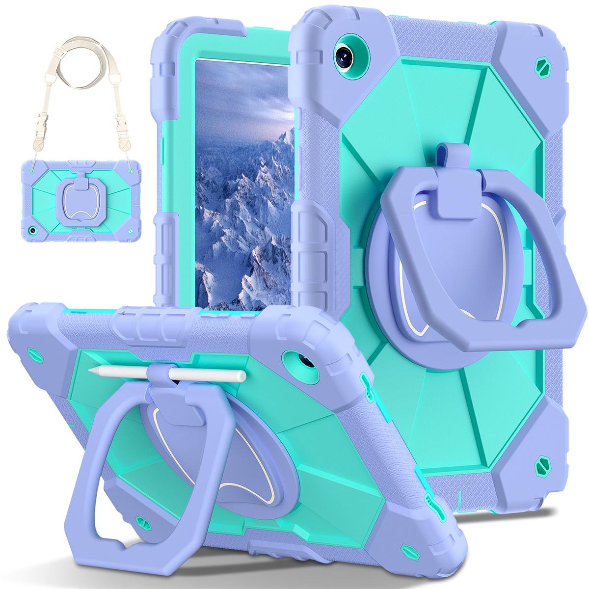 Für Samsung Galaxy Tab A9, Samsung Galaxy Tab A9+, 360° drehbarer Griff, robuster Schutz, Ständer, TPU + PC, 3-in-1, stoßfest, stoßfest, PC-Hülle für Tablets Samsung Galaxy Tab A9+ lavendel lila
