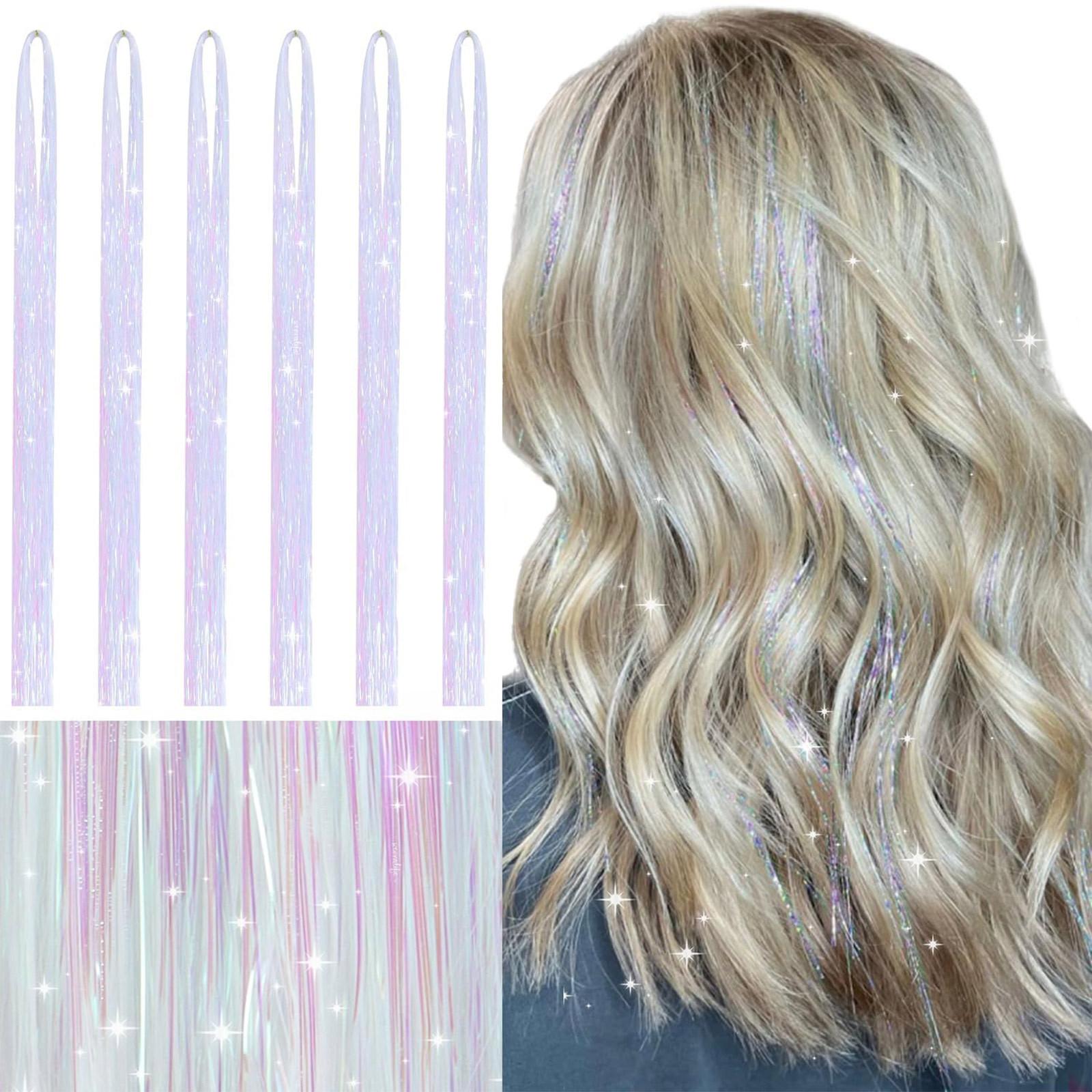 Regenbogenfarbene 120 cm Haarsträhnen, Glitzer-Haarsträhnen-Set, Glitzer-Haarsträhnen für Haare, Festival-Party-Haare, Glitzer-Haarsträhnen, Haare für Mädchen One Size