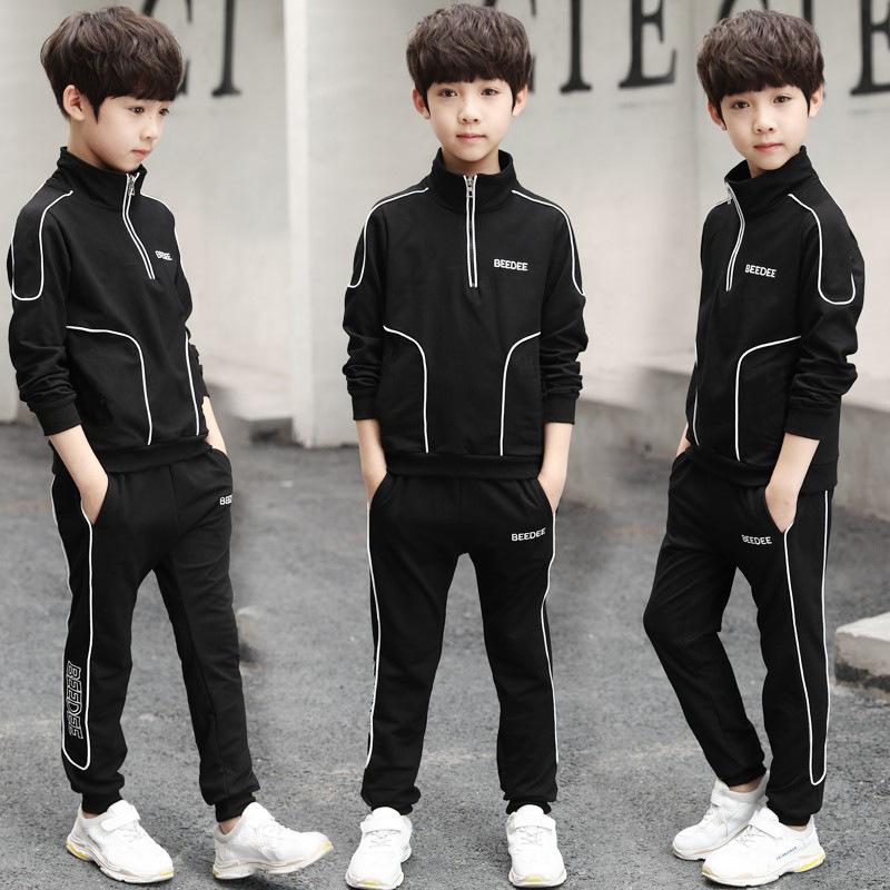 Frühling Herbst Teenager Jungen Bekleidungssets Kindermode Buchstaben Sweatshirt + Hose Kinder Trainingsanzug 170cm schwarz