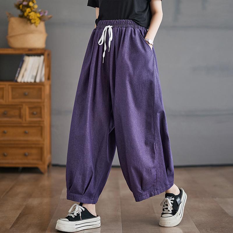 DIMANAF 2025 Sommer Übergröße Damen Hose Hose Locker Weitbeinige Hose Lässig Uni Vintage Große Größe Jeans 3XL violett