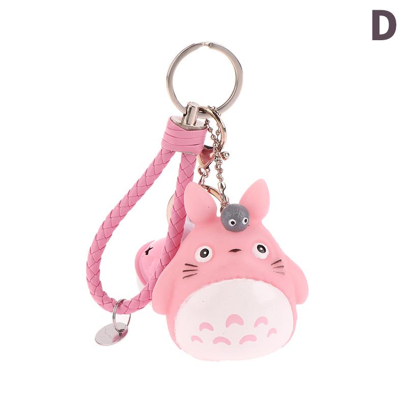 Cartoon Glocke Totoro Schlüsselanhänger mit Ton Schlüsselanhänger Frauen Schlüsselanhänger Anhänger Schlüsselanhänger Auto Tasche Anhänger Charm Anime Zubehör pink