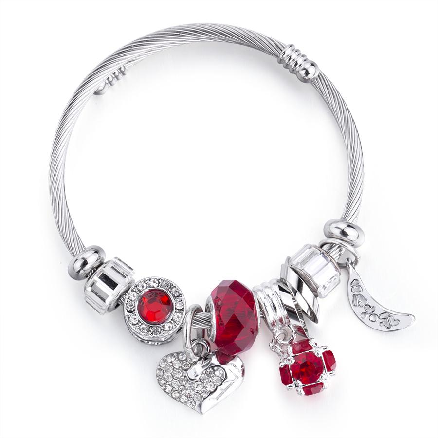 Liebe Herz Armband Kristall Perlen Charms Armbänder & Armreifen Modeschmuck Stahlkette Armband rot