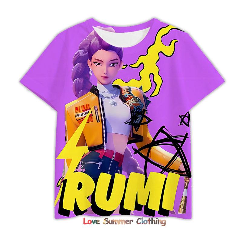 Dämonenjäger Kpop T-Shirt 3D Mädchen Jungen Kurzarm 4-14 Jahre Tee Anime Kinderbekleidung Huntrix Tiger Harajuku Oberteile T-Shirt Geschenke children-140