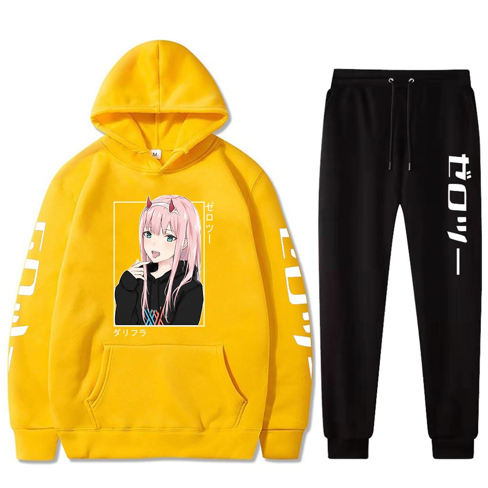 Neue Mode Set Kawaii Anime Darling In The Franxx Männer Frauen Unisex Hoodies Sweatshirts Zero Two Hoodie Hosen Harajuku Jogging anzüge 3XL