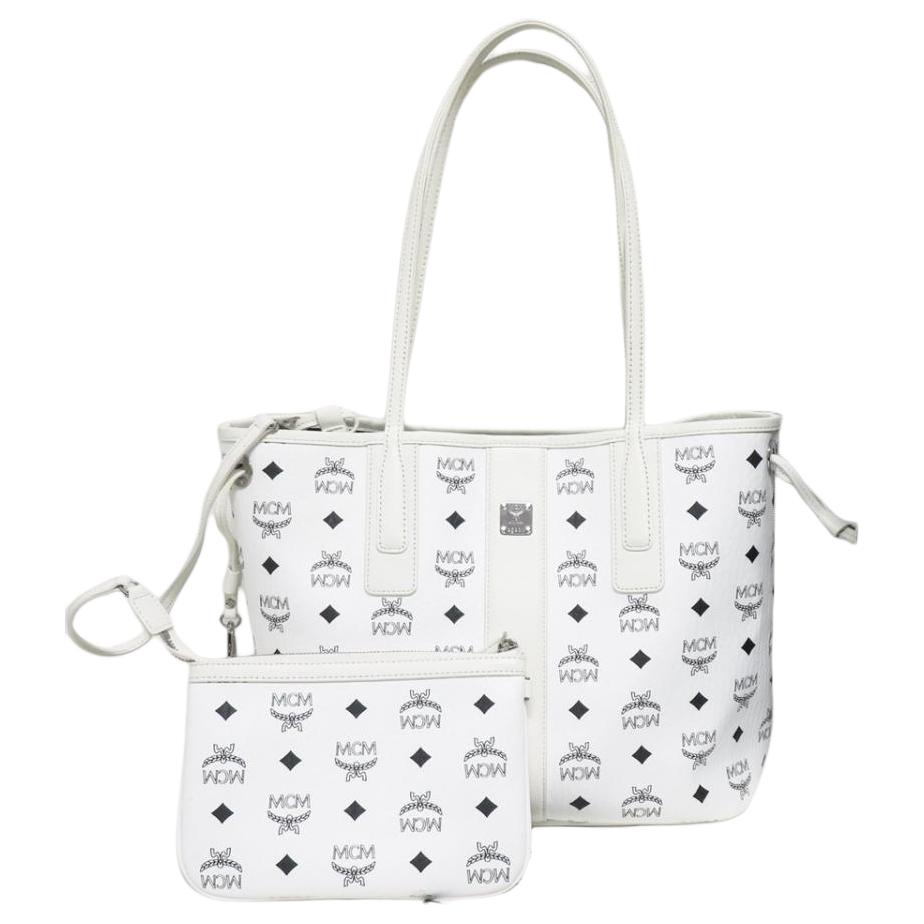 Neue MCM Liz Visetos Leder-Kombinationstasche, Tragetasche, Einkaufstasche, Umhängetasche, Handtasche Normal Damen Weiß MWPDSLR02WT001 29.0*14.0*24.9CM