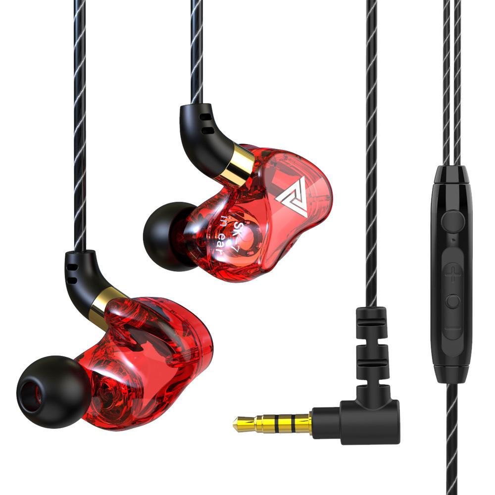 QKZ SK7 Dual Drive HiFi Wired Kopfhörer Super Bass Kopfhörer Sport Headset Musik Kopfhörer Rauschunterdrückung Ohrhörer für Xiaomi rot