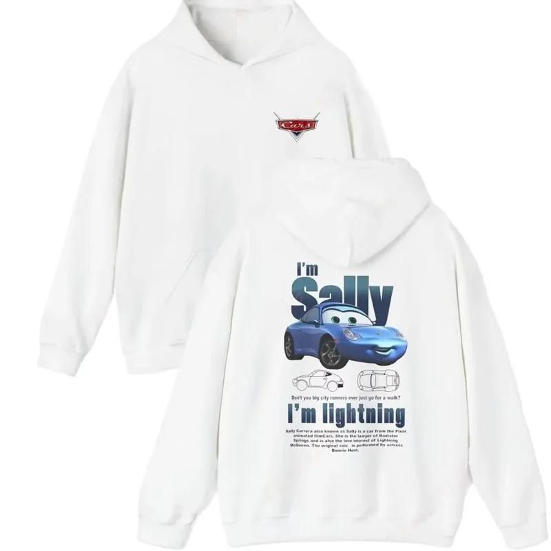 Autos Cartoon Print Hoodies Lightning McQueen Hoodies Oversized Anzug Herren Damen Sweatshirt Partneroutfit Kleidung XL weiß
