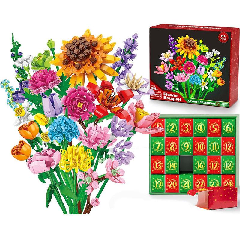 Adventskalender 2025 Blumenstrauß Bausteine Für Erwachsene Kinder 24 Tage Weihnachten Countdown Kalender Mit 24 Arten Blumen