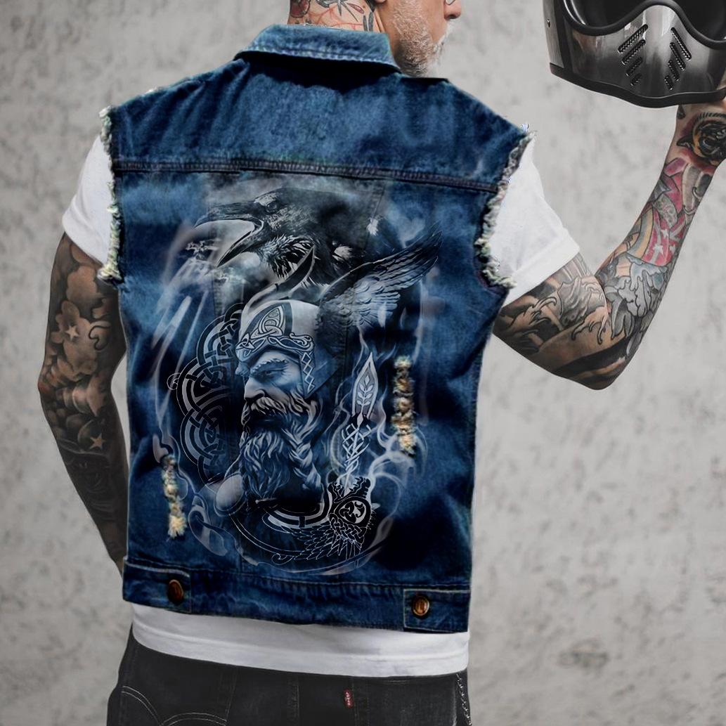 2578 * herren Weste Mit Löchern In Saisonale Motorrad Denim Gedruckt Weste M
