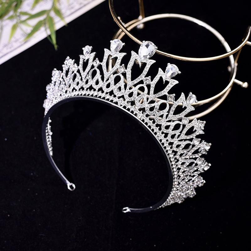 Barock Kristall Brautkrone Legierung Strass Prinzessinnenkrone Hochzeitskleid Zubehör Haarschmuck Brauttiara white