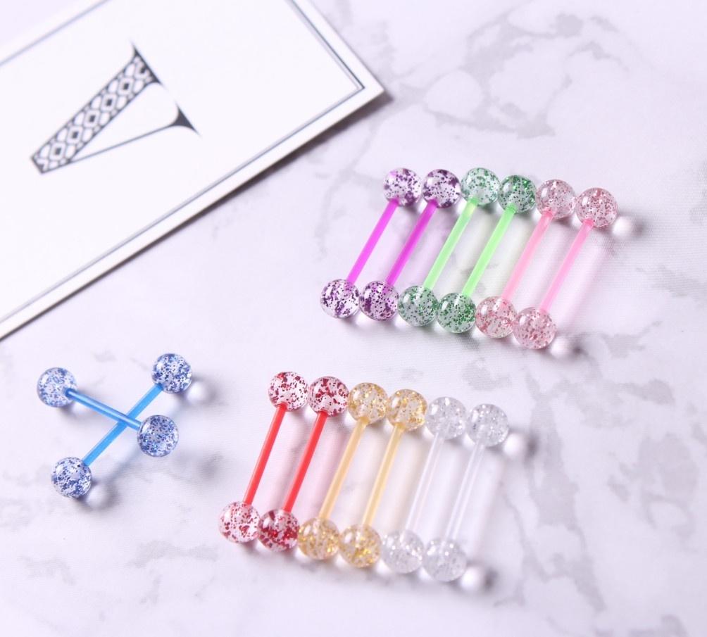 Mode 8PCS Kristall Zunge Piercing Chirurgische UV Zunge Ringe Barbell Schmuck Piercing Bar
