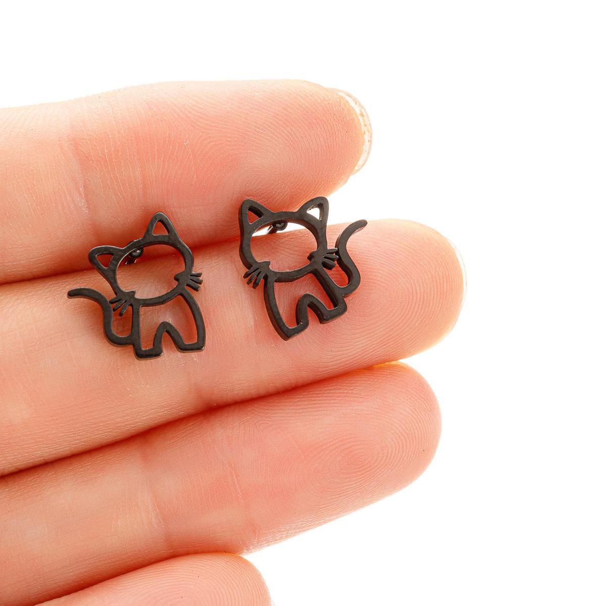 1 Paar süße Katze Edelstahl Ohrstecker für Damen Punk Schmuck Geschenke Trend Mode kleine Ohrstecker Schmuck schwarz