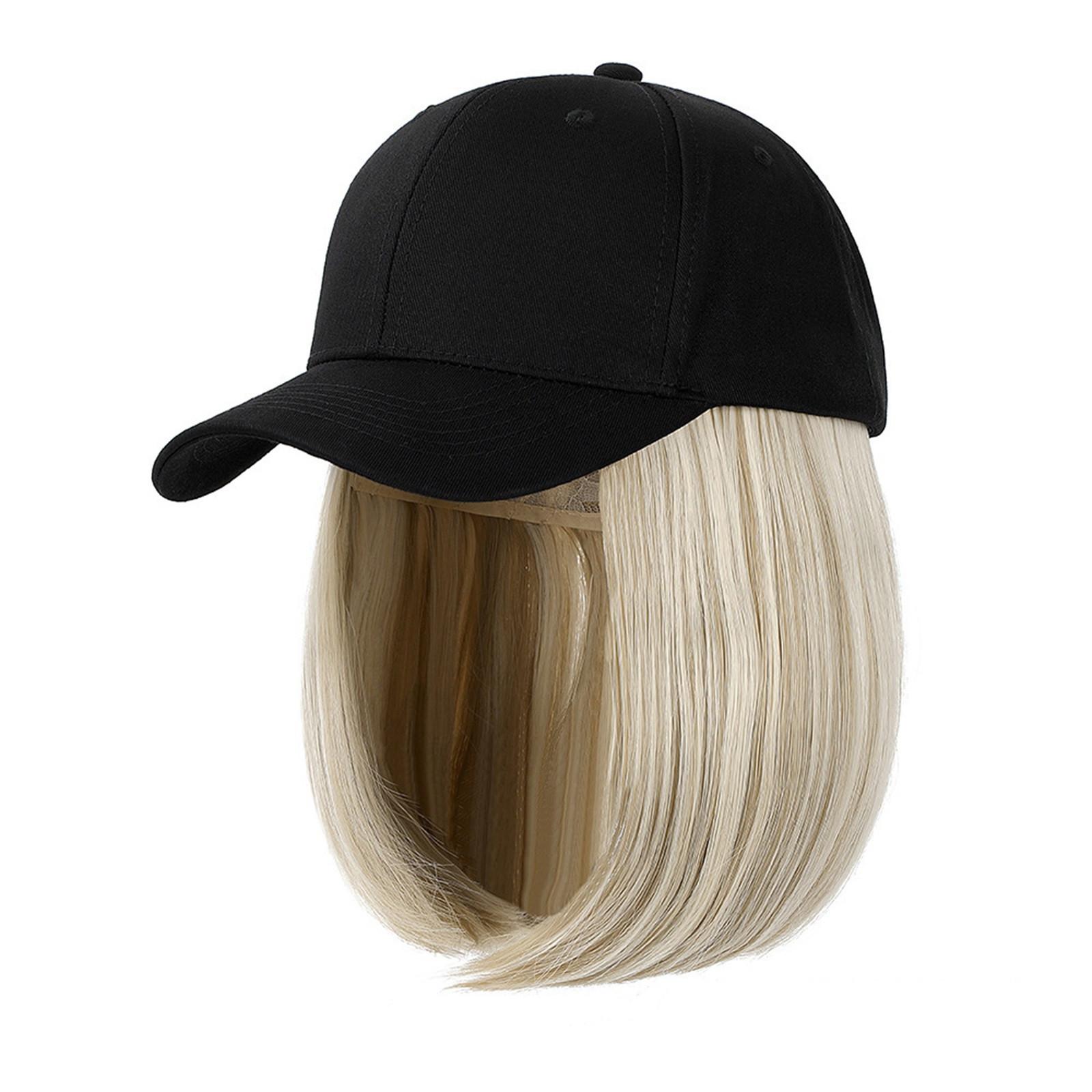 Baseballkappen-Perücken für Frauen, schwarzer Hut mit angebrachten Bob-Haarverlängerungen, synthetische Haarteile, kurze Perücke, verstellbare Kappen One Size hellgrau