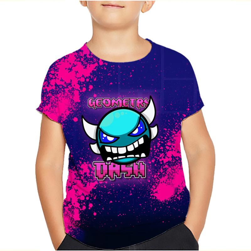 Angry Geometry Dash T-Shirt Tops für Kinderkleidung Sommer Casual Kinder T-Shirts Mädchen Jungen Kinder Cartoon T-Shirts 120