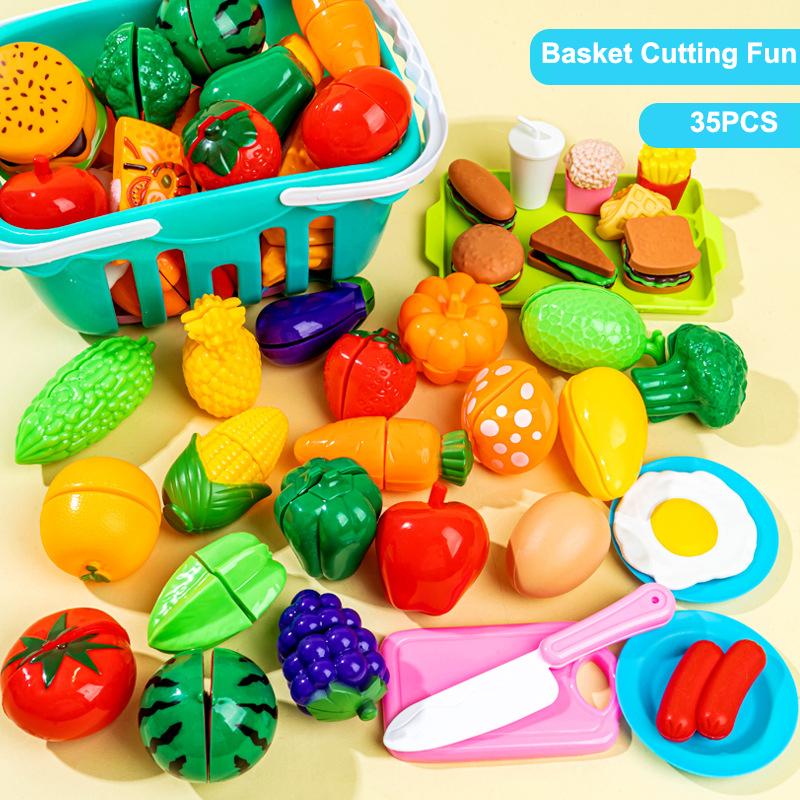 Neu35Stück Simulation Kinderküche Lebensmittel Schneidespielzeug Set Lebensmittel Schneiden Obst- und Gemüse-Spielzeug Kinderspielzeug Geschenke red