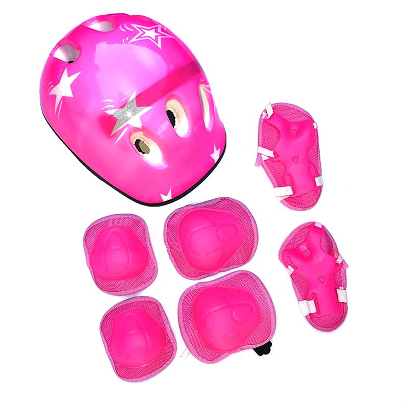 7 Teile/satz Kinder Radfahren Schutzausrüstung Fahrrad Helm Knie Handgelenk Ellenbogen Schutz Roller Radfahren Sport Knie Pads, helm Protector Set rosa