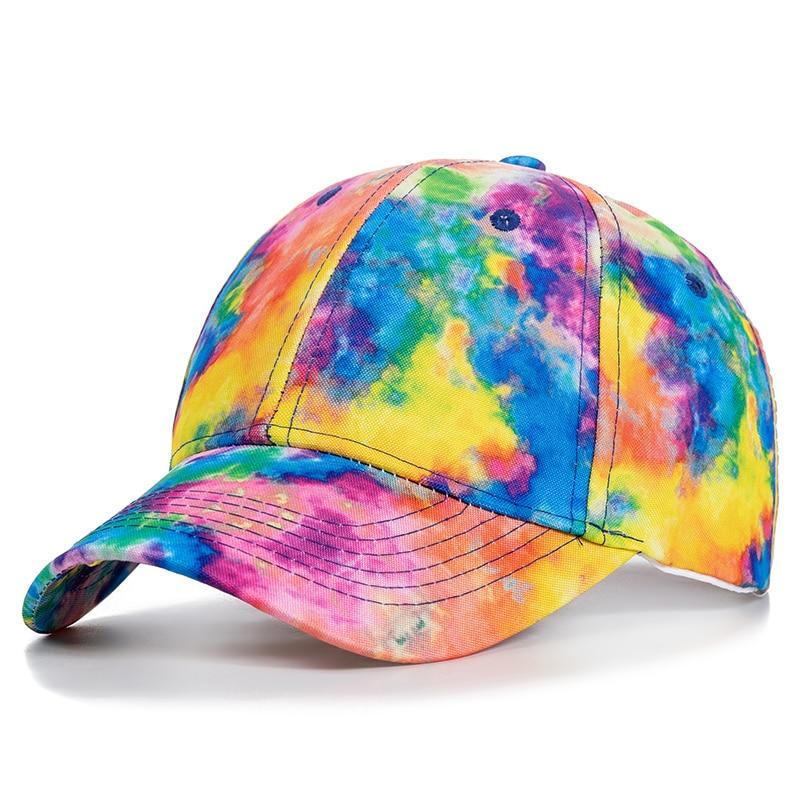 Neue Mode Frauen Tie Dye Kappe Mehrfarbige Unregelmäßige Druck Baseball Kappe Weibliche Outdoor Streetwear Sommer Baseball Hüte 54cm-62cm gelb